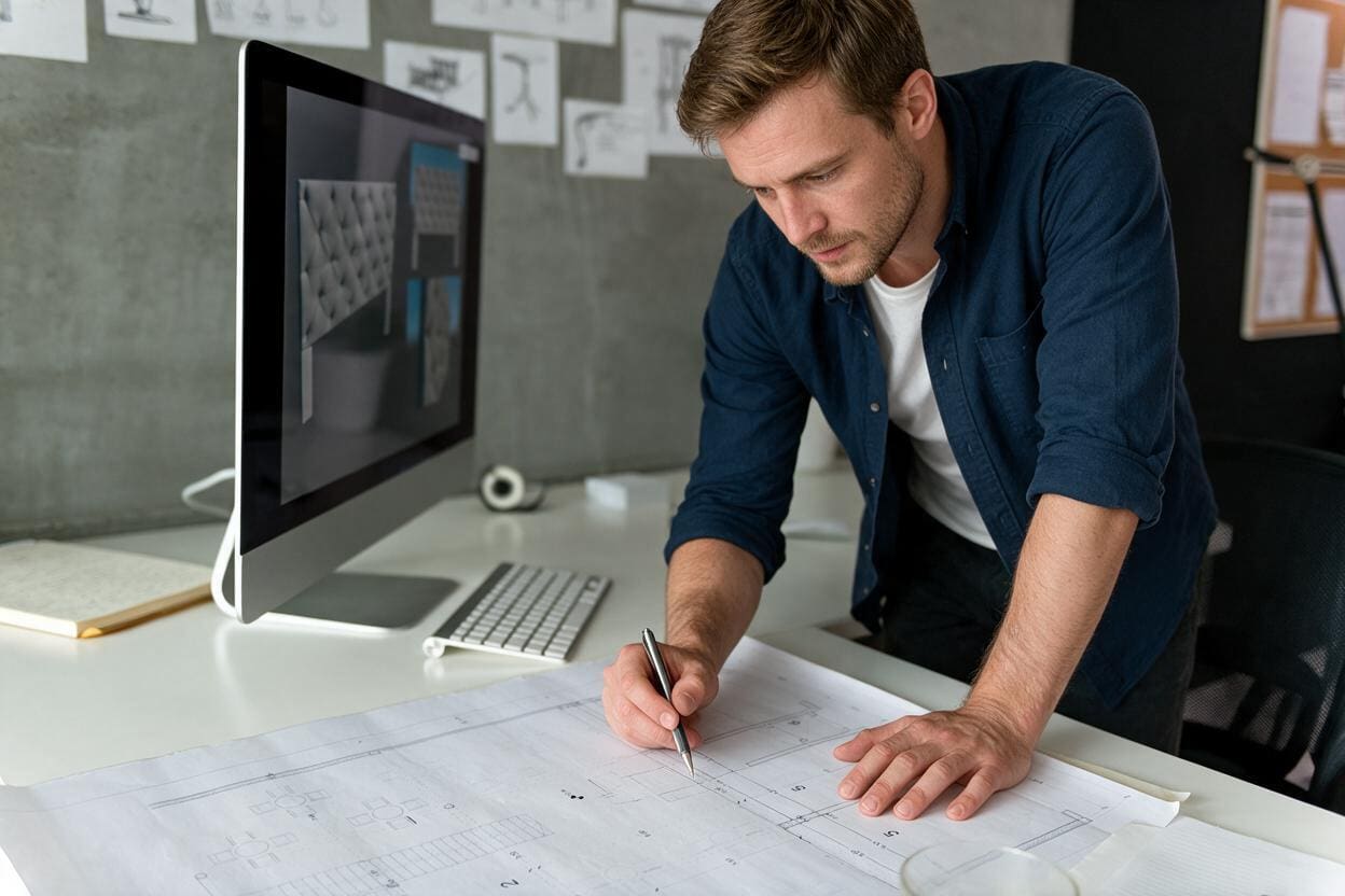 Professional drafter preparing production drawings for a custom project